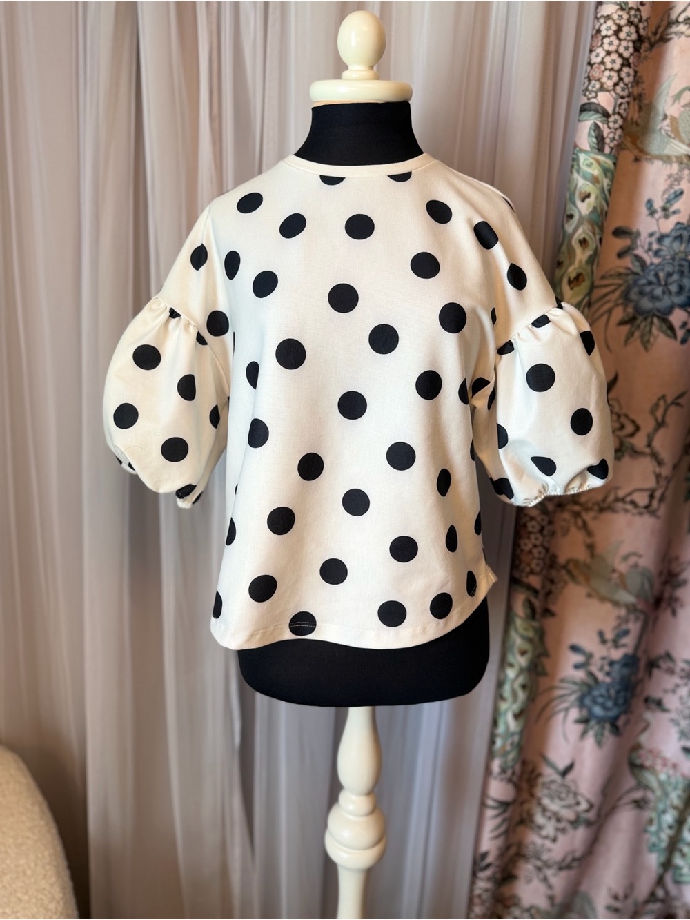 Zara Cream Blouse with Black Polka Dots